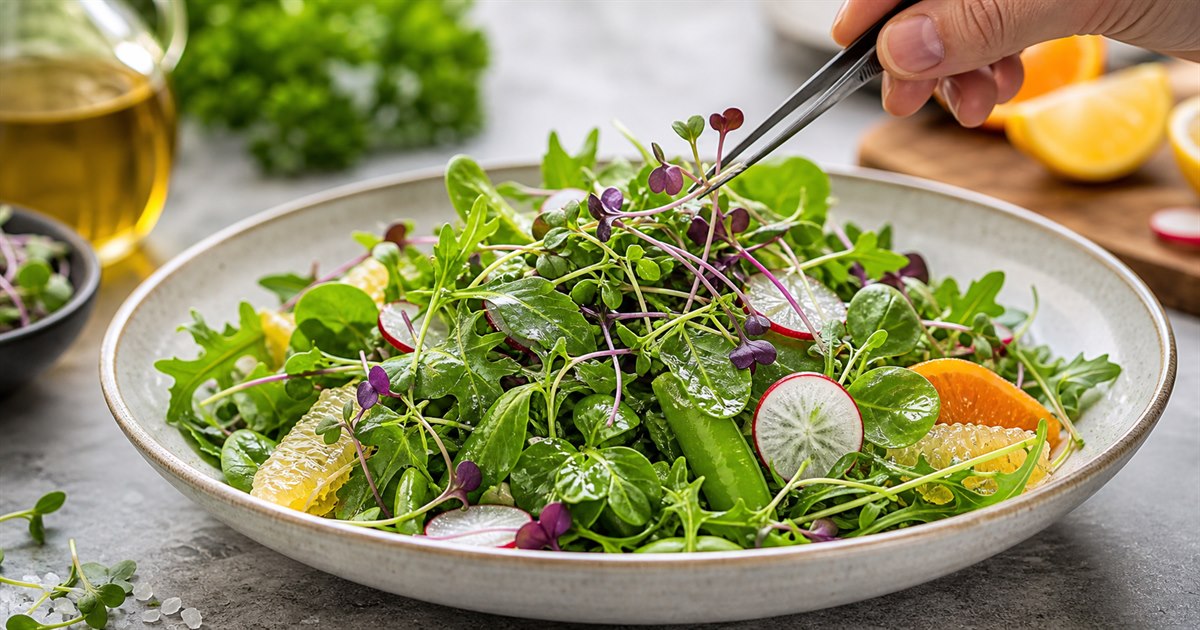 Ensaladas premium con microbrotes, rúcula y canónigos