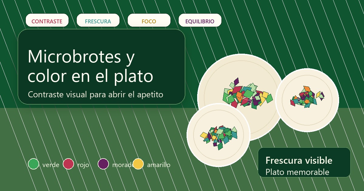 Microbrotes de colores usados como contraste visual en platos profesionales