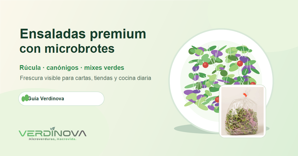 Ensalada premium con microbrotes frescos, rúcula, canónigos y vinagreta verde