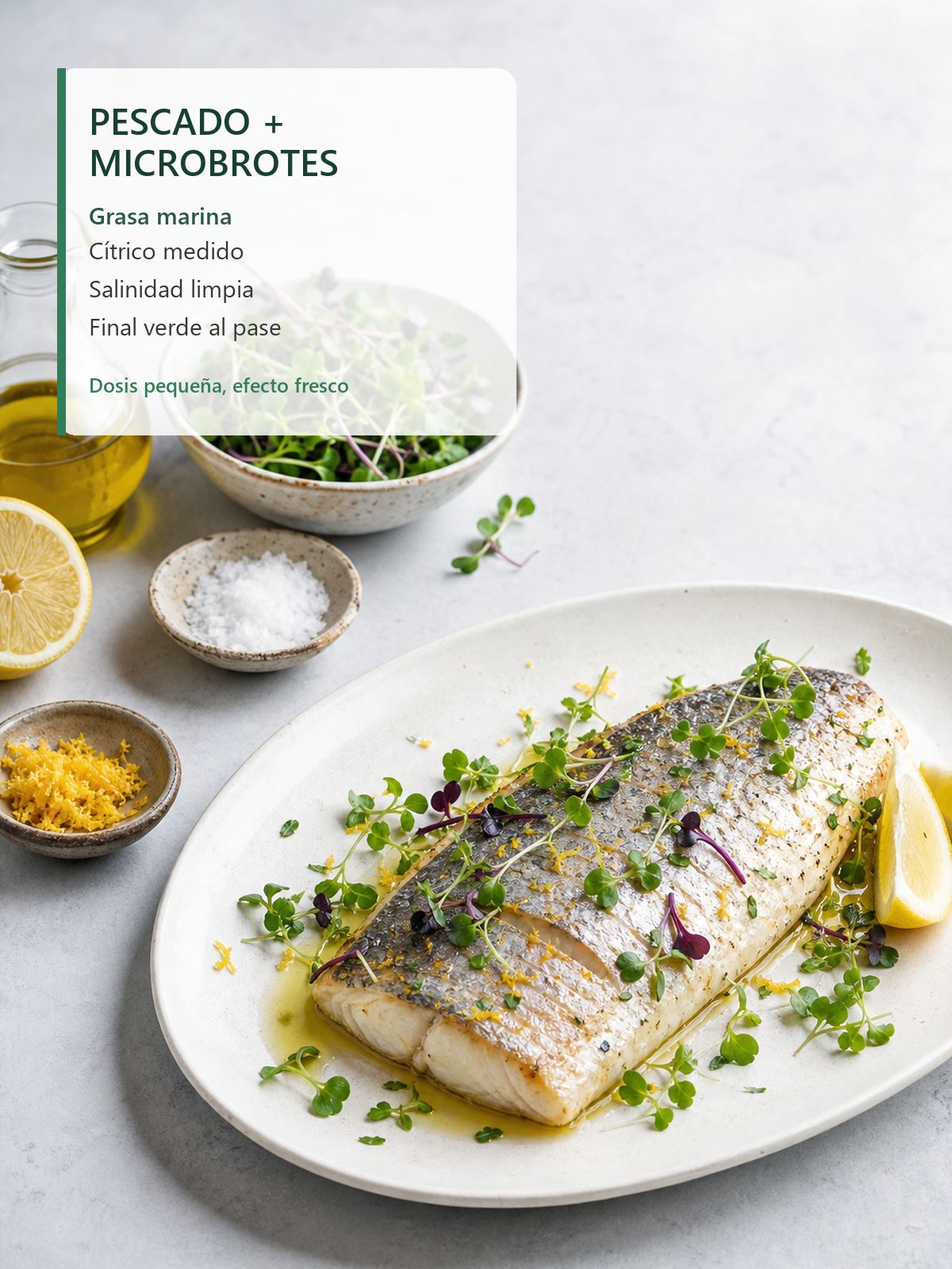Infografía sobre cómo usar microbrotes para aportar frescura a pescados y mariscos